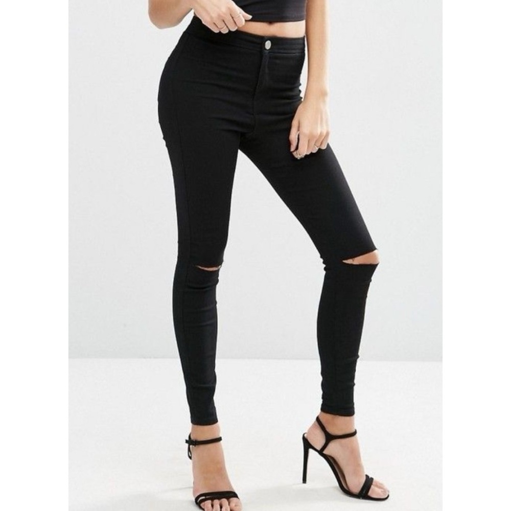 ASOS Rivington High Rise Distressed Jeggings Skinny Jeans Stretchy Black Sz 26 2